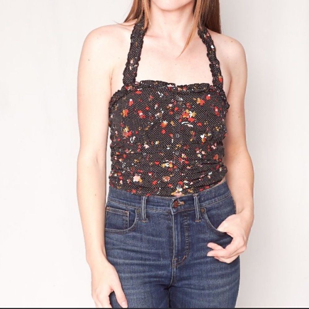 Free People Suns Out Floral Smocked Cropped Halter Top - Picture 4 of 14